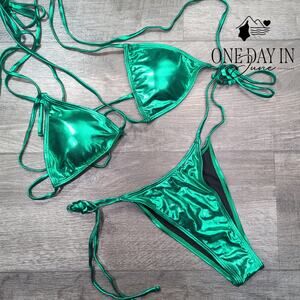 CharmLeaks Strappy Triangle Cheeky Tie Wrap Bikini Swimsuit Size M